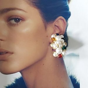 Pearl and multi colored beaded clip-on earrings